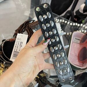 B.B. Simon Black Leather bracelet with Silver Studs